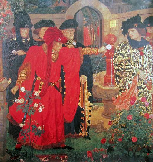 Henry Arthur Payne Plucking the Red and White Roses in the Old Temple Gardens oil painting image